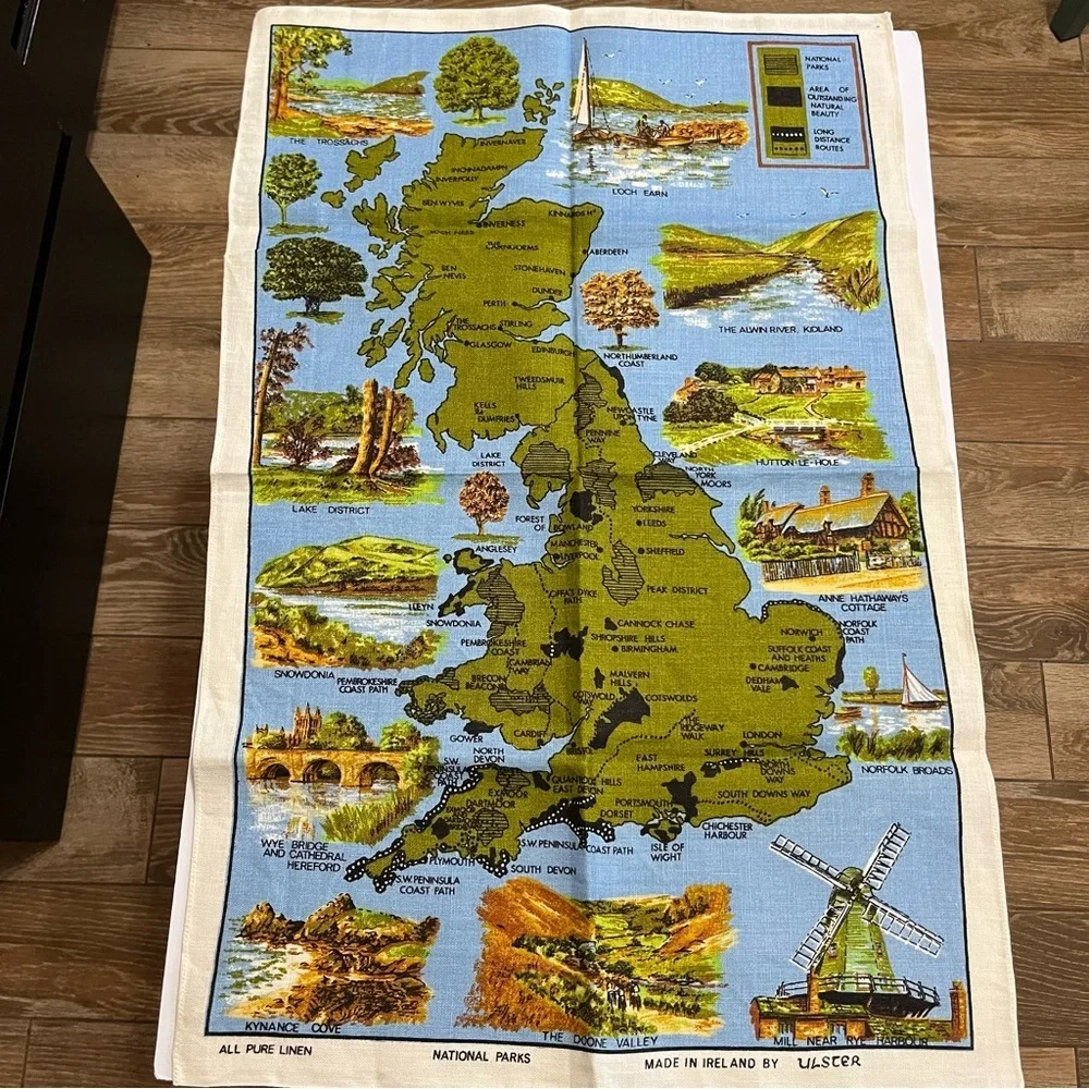 Vintage Irish Linen Tea Towels Souvenirs Set of 9 London Scotland Edinburgh